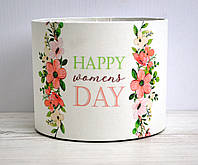 Флористическая шляпная коробка D12см Happy womens day белая