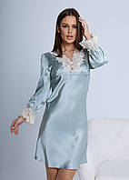 Шелковая женская рубашка платье "Валенсия". TM"Silk Kiss". Натуральный 100% шелк. Мятно-голубой