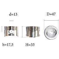 Поршень на скутер 4 такта, 72 куба, в сборе, 47 мм, для двигателя GY6, IS