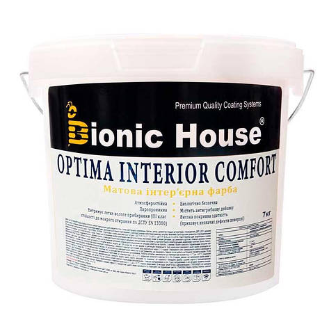 Optima Interior Comfort - Акрилова фарба для стін та стель Bionic-House 7кг Біла будь-який RAL відтінок на, фото 1