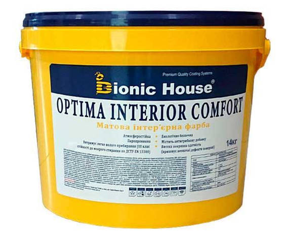 Optima Interior Comfort - Акрилова фарба для стін та стель Bionic-House 14кг Біла будь-який RAL відтінок на, фото 1
