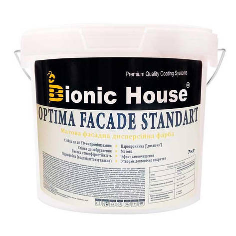 Optima Facade Standard - Зносостійка Акрилова фарба для мінеральних фасадів Bionic-House 7кг Біла будь-який, фото 1
