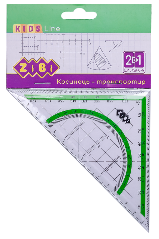 Косинець 2 в 1,140 мм, 90°45°, із салатовою смужкою, блістер, KIDS Line ZiBi ZB.5623-15 (6003)