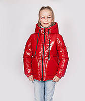 Демисезонная куртка на девочку детская подростковая курточка весенняя лаковая красная 134-152р
