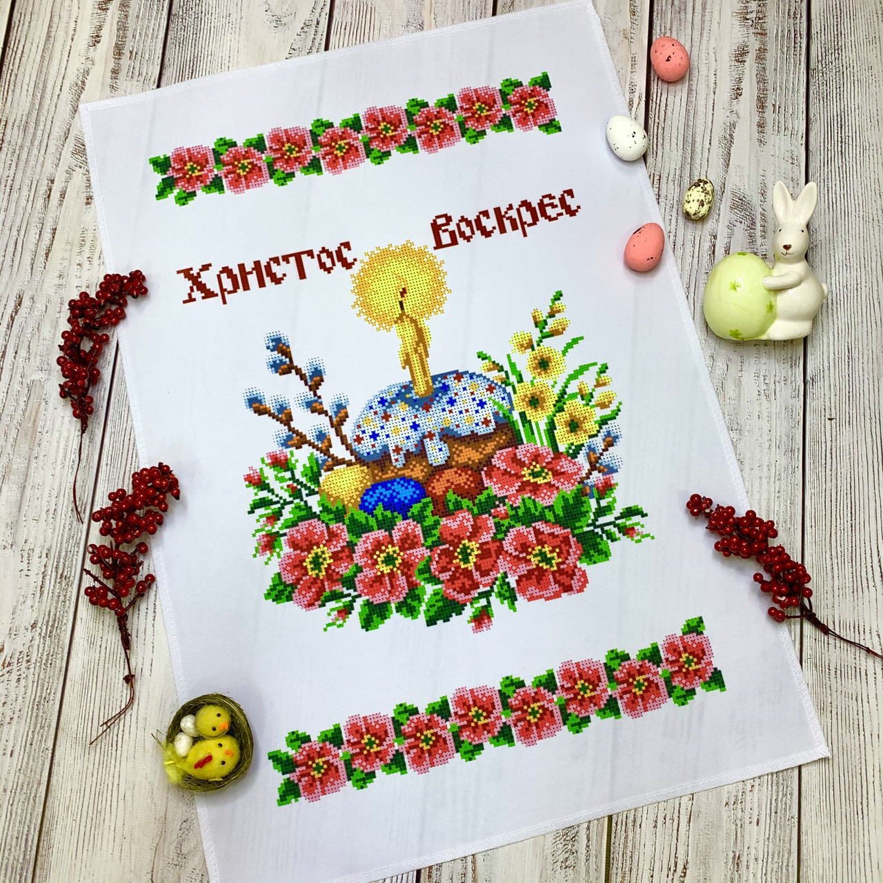 Схема для вишивання бісером Великодній рушник 30х45 см. Габардин, фото 1