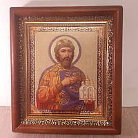 Икона Ярослав Мудрый святой Благоверный князь, лик 15х18 см, в коричневом прямом деревянном киоте