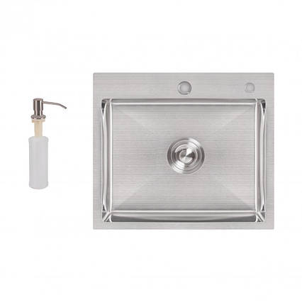 Мийка для кухні інтегрована Lidz Handmade H5045 (LDH5045BRU35383) Brushed Steel 3,0/1,0 мм, фото 1