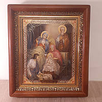 Икона Рождество Пресвятой Богородицы, лик 15х18 см, в коричневом прямом деревянном киоте