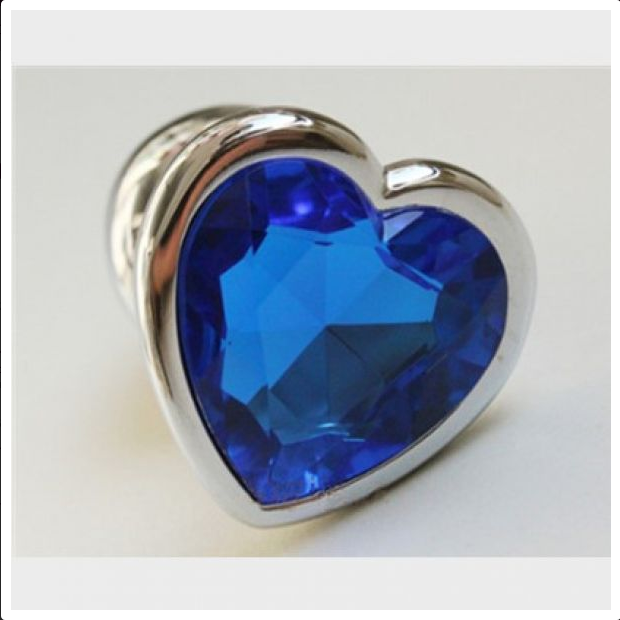 Анальна пробка сердечко, з синім камінчиком, розмір М