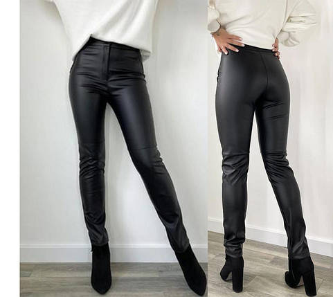 Стильні шкіряні штани жіночі "Casual" (тонкі)| Батал, фото 2