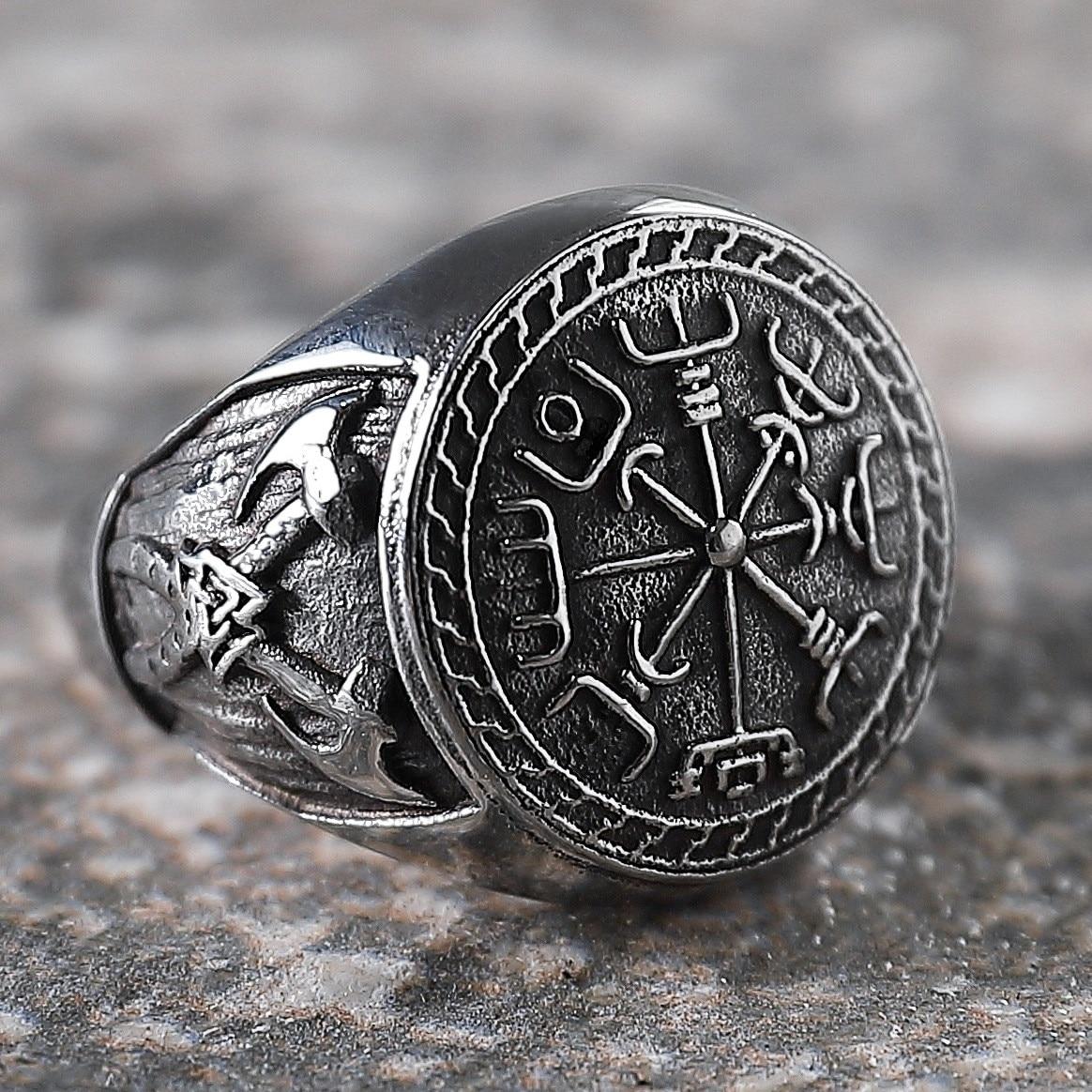 Чоловіче сталеве кільце VEGVISIR перстень з медичної нержавіючої сталі 316L з Компасом вікінгів
