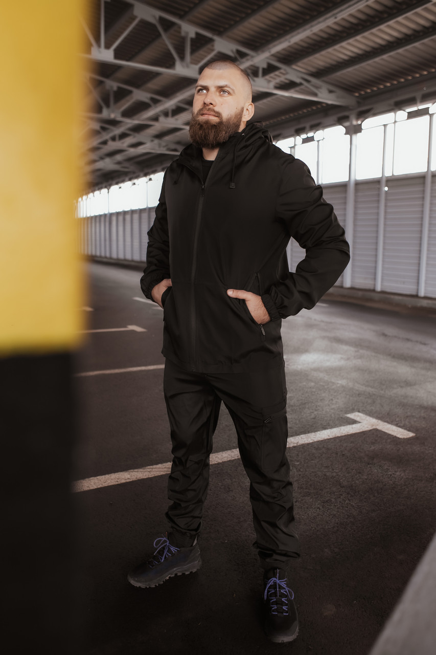Чоловічий костюм чорний демісезонний Intruder Softshell Light Куртка чоловіча чорна, штани чорні