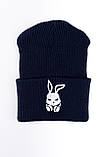 Чоловіча | Жіноча шапка Intruder синя зимова bunny logo + рукавички чорні, зимовий комплект + ПОДАРУНОК, фото 5