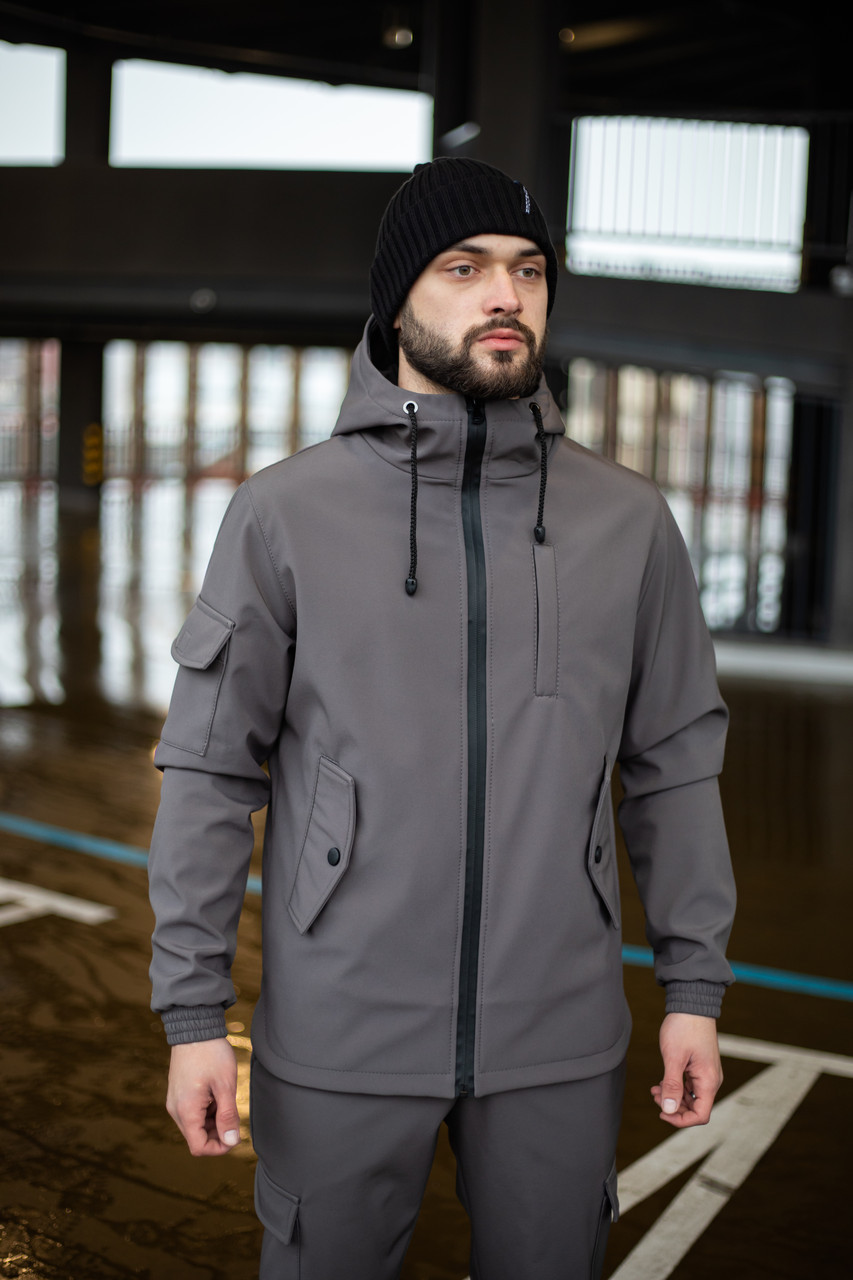Куртка Softshell чоловіча сіра демісезонна Intruder.осіння весняна веровка на флісі