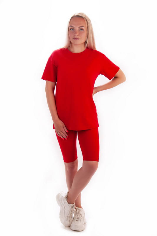 

Женский костюм велосипедки и футболка oversize 48, красный, Разные цвета