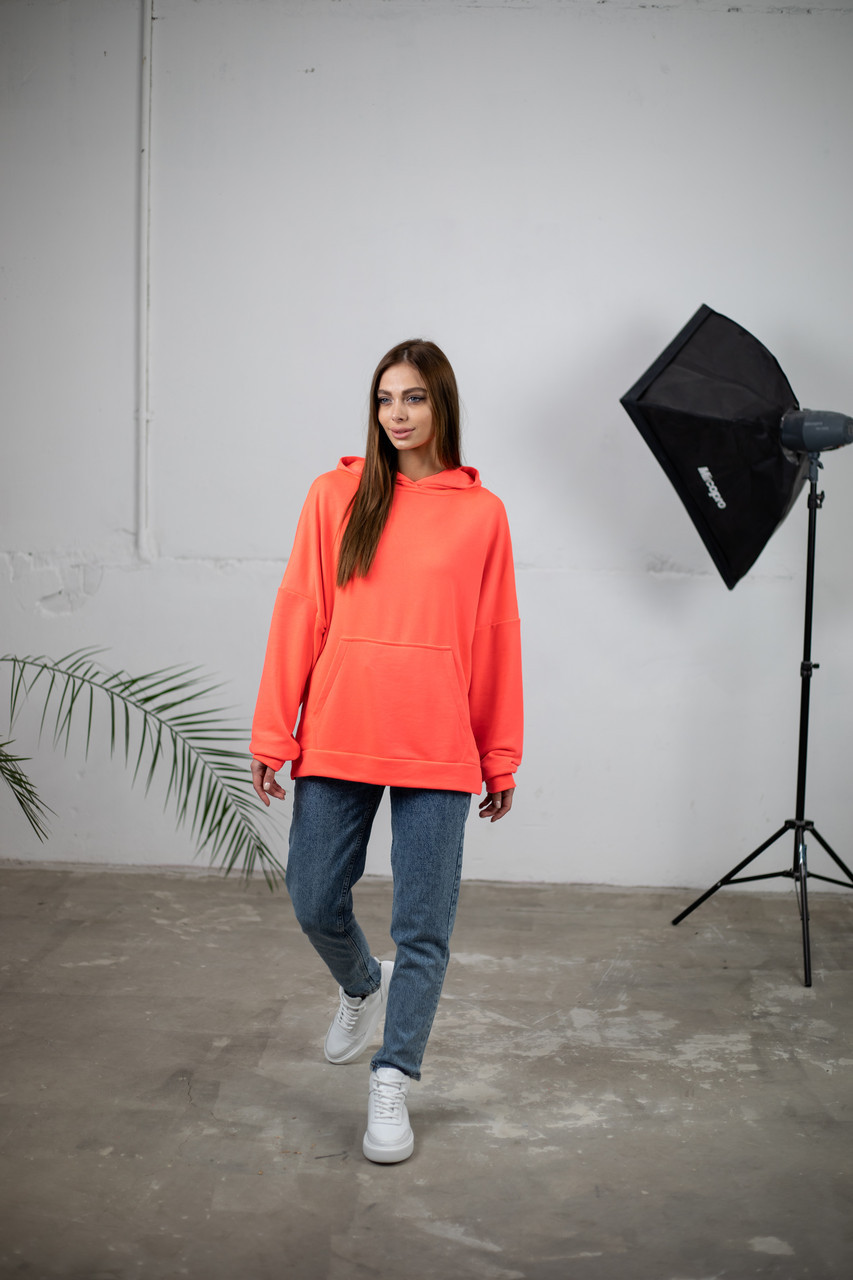 Худі Жіноче Oversize Slit Intruder Brand коралове кофта толстовка помаранчева рожева