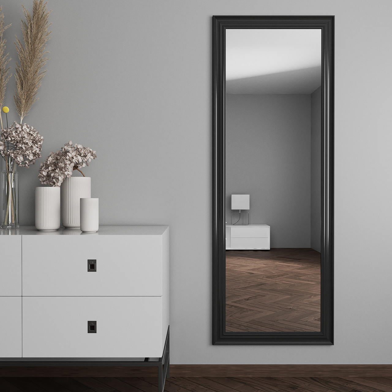 Чорне настінне дзеркало в повний зріст 172х62 Black Mirror для вітальні, фото 1