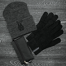 Чоловіча | Жіноча шапка Intruder сіра зимова bunny ogo + рукавички чорні, зимовий комплект + ПОДАРУНОК