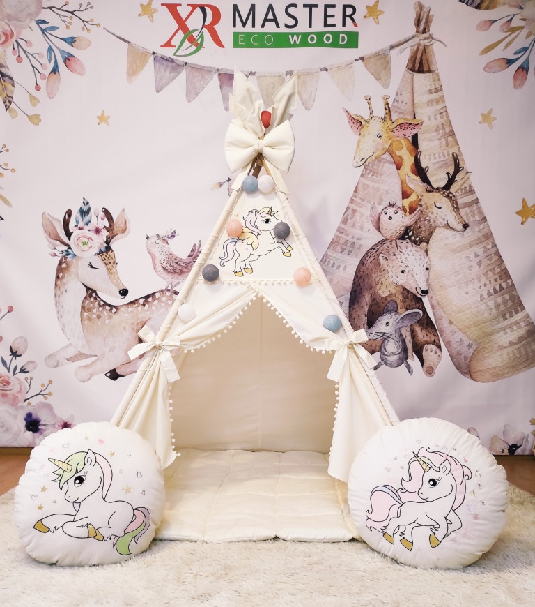 Вігвам Веселі єдинороги на молочному Повний комплект !, фото 1