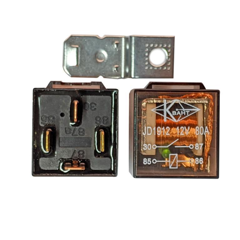 Реле 80A 12V 4 контакти з кронштейном прозоре з діодом (потужне), фото 1
