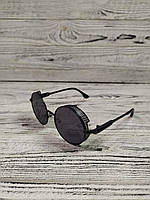Солнцезащитные очки круглые черные унисекс в металлической оправе