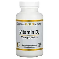 Витамин Д3, Vitamin D3, California Gold Nutrition, 50 мкг 2000 МЕ, 360 капсул