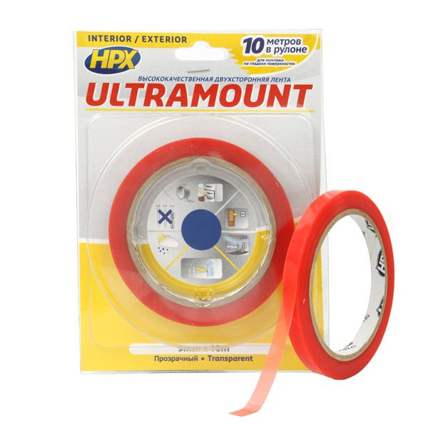 ULTRA MOUNT - 9мм x 50м - ультра-тонка прозора монтажна стрічка (скотч) для непомітних з'єднань