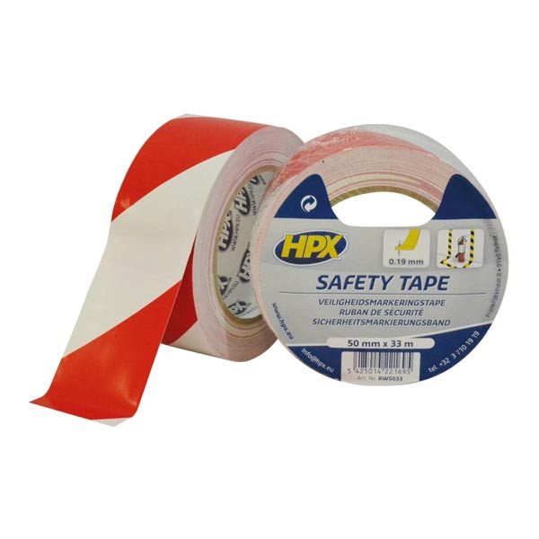 Safety Tape - 50мм х 33м, біло-червона - самоклеюча стрічка безпеки НРХ для розмітки