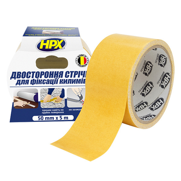 CARPET TAPE - 50мм x 5м - для килимових покриттів та лінолеуму, двостороння стрічка (скотч) HPX