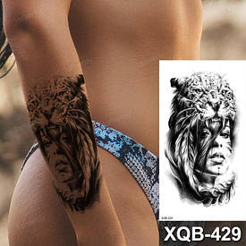 Флеш Тату. 21*10 См. Перевідна. Тимчасова. Індійський Стиль, Дівчата, Ягуари, Xqb-429 (S), Ч/Б