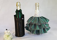 Прикраса для весільного шампанського чорний, смарагдовий
