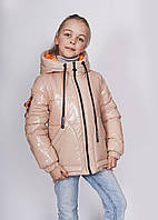 Демисезонная куртка на девочку детская подростковая курточка весенняя лаковая бежевая 134-152р