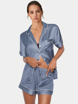 Жіноча шовкова атласна піжама з шортами синя( розміри 42-54 XS-XXXL)