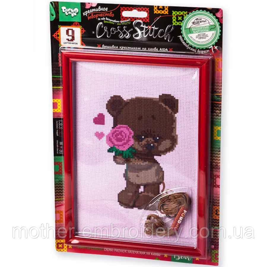 Набір для вишивання хрестиком на канві з рамкою "Плюшевий ведмедик" AIDA троянда муліне дитяча творчість 28,5x19,5 см