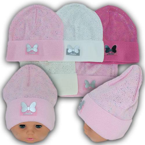ОПТ В'язані дитячі шапка з фольгованим напиленням для дівчаток, р. 46-48 (5 шт./набір), фото 1