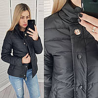 Короткая женская куртка без капюшона арт. 211, черная / черного цвета