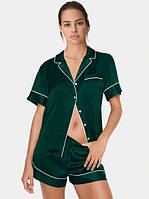 Женская атласная пижама из шелка с шортами зеленый изумруд ( размеры 42-54 XS-XXXL)
