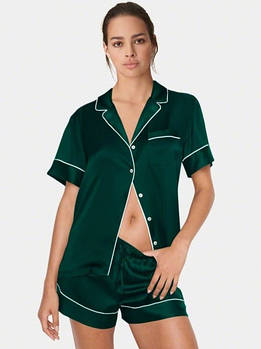 Жіноча атласна піжама з шовку із шортами зелений смарагд ( розміри 42-54 XS-XXXL)
