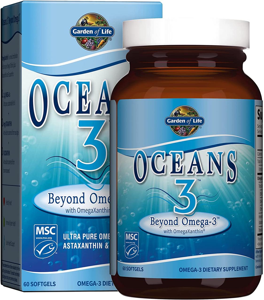 Garden of Life Oceans 3 Beyond Omega-3 with OmegaXanthin 60 желатиновых капсул, фото 1