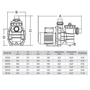 Насос для басейну Emaux SS050 (220 В, 11 м3/год, 0.5HP), фото 3