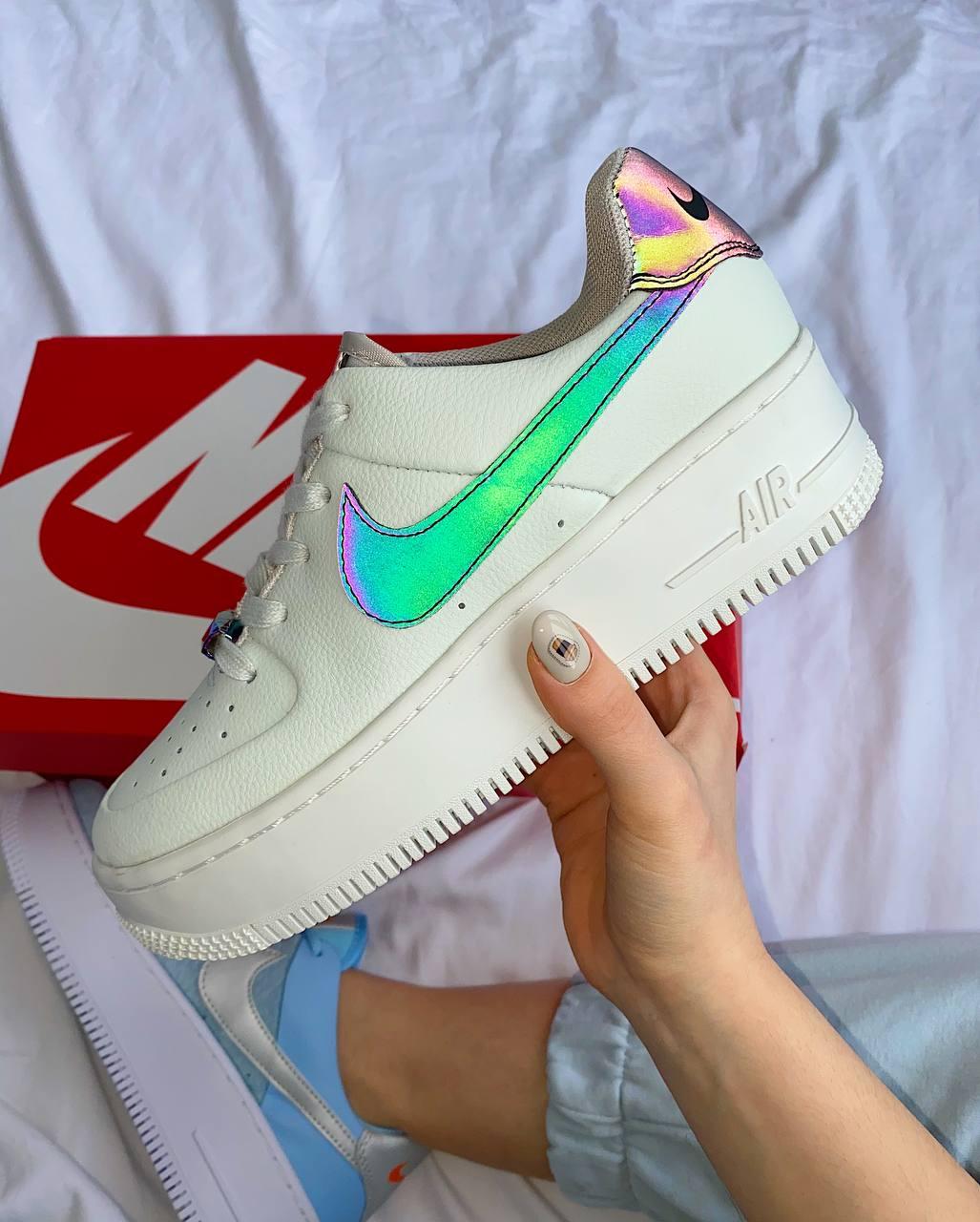 Жіночі кросівки Nike Air Force Shadow White Reflective Sage | Найк Аір Форс 1 Шадов Білі Рефлектив Саге