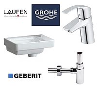 Умывальник угловой самый маленький 360х250 Laufen + смеситель Grohe + сифон