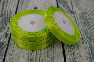 Стрічка атласна 10мм (22метра), колір - салатовий неон