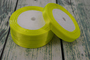 Стрічка атласна 10мм (22метра), колір - жовтий неон