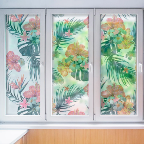Матова плівка на вікна Тропіки плівка на шафу купе пальми листя самоклеюча декоративна 1 пог.м