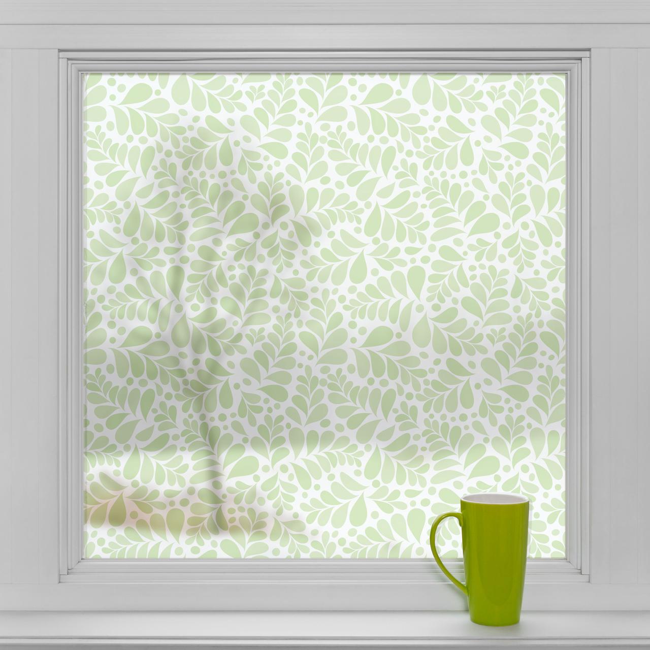 Плівка на вікна декоративна Зелене листя тонування вікон антиблікова наклейка світлорозсіююча 1 пог.м