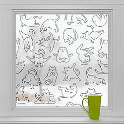 Самоклеюча плівка на вікна Коти Йога ПВХ наклейка тонування вікон декор кошенята кіт 1 пог.м