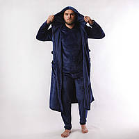 Набор мужской:  Пижама и Халат  (махра) р. 44-60 ( синий цвет)