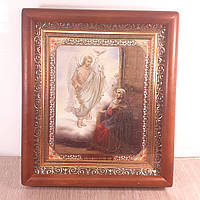 Ікона Благовіщення Пресвятої Богородиці, лик 15х18 см, у коричневому прямому дерев'яному кіоті