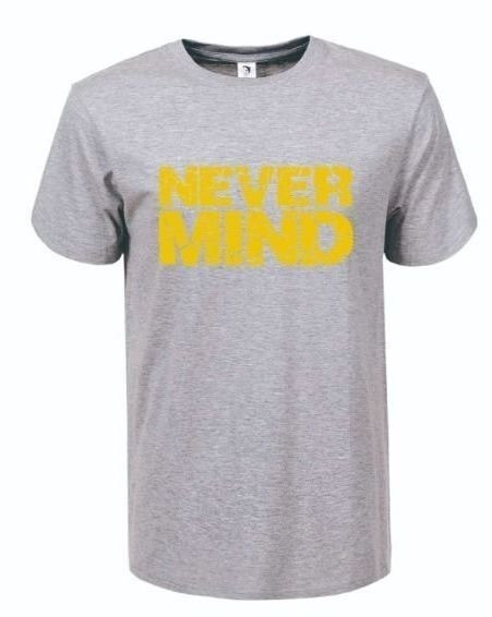 Чоловіча літня трикотажна сіра футболка в розмірі M з написом NEVER MIND